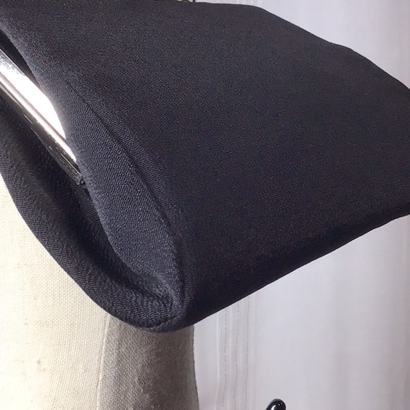 ⚜️ VTG Black Chiffon Ornate Chrome Hardware Snap Lock with Coin Purse - Picture 6 of 9